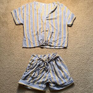 Striped Kids Pajama Set - Blue and Yellow